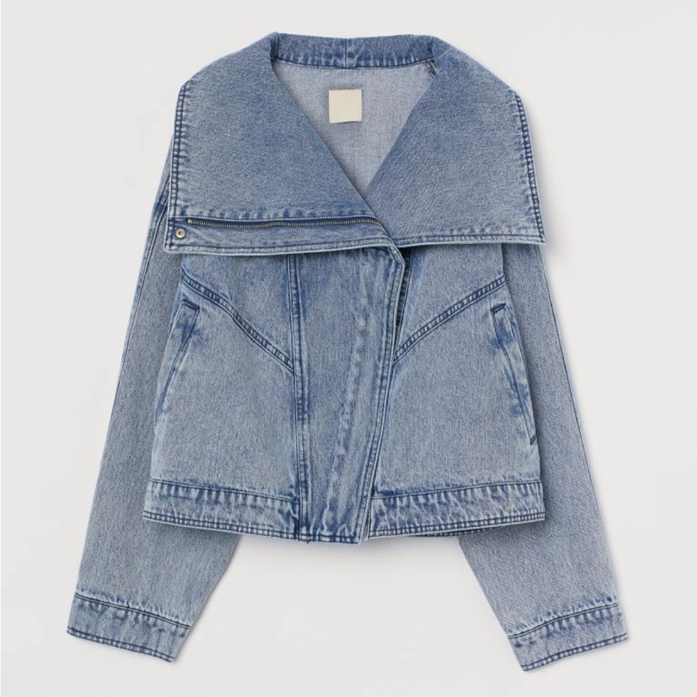 H&M oversized collar cropped denim jacket